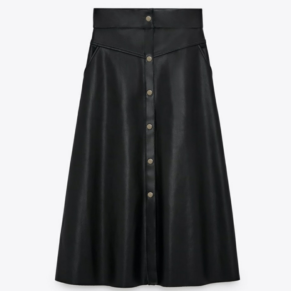 ZARA FAUX LEATHER MIDI SKIRT BLOGGERS FAVORITE - Picture 9 of 12